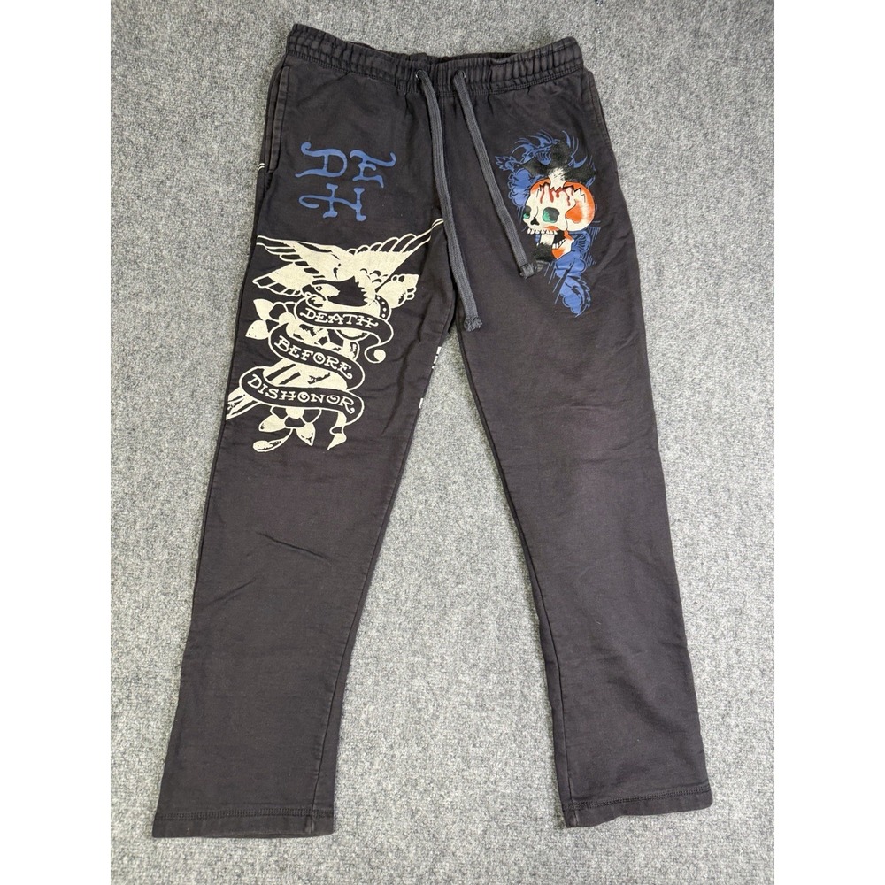 Men's Ed Hardy Death Before Dishonor Sweat Pants Size Small Y2K Tattoo Skull